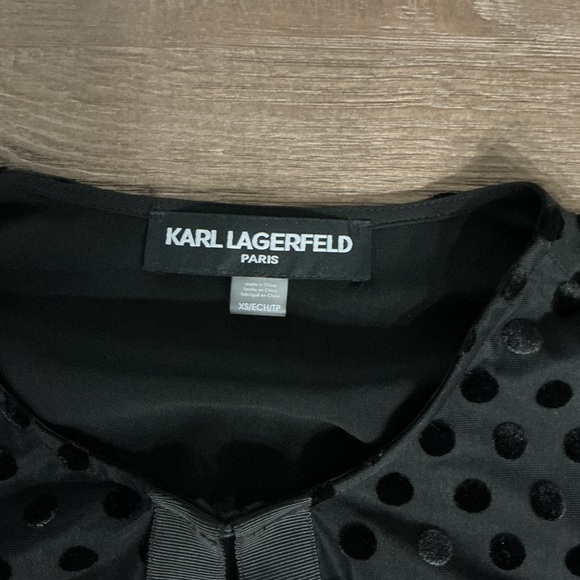 Karl Lagerfeld Paris Black Velvet Polka Dot Top - Picture 2 of 7